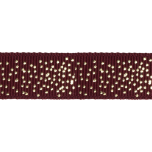 geribbeld lint bordeaux met gouden dots 1,5 cm